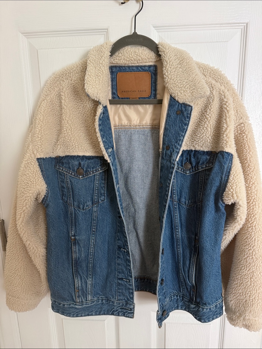 American Eagle Outfitters Blue Denim Jacket with Cream Sherpa